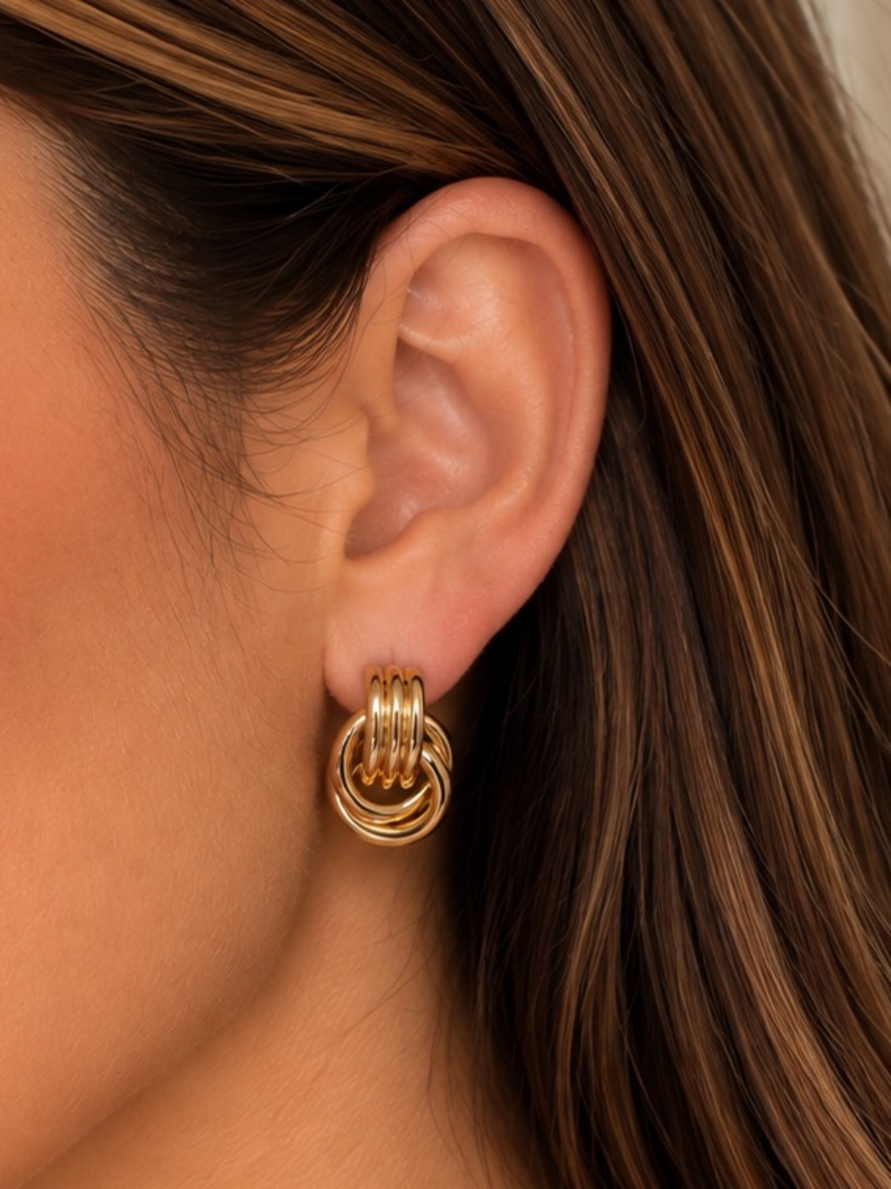 NEW Gold Tone Interlocking Knot Statement Fashion Earrings
